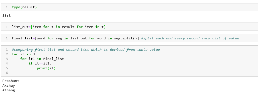 Checking the data with Oracle database to return thee matched values